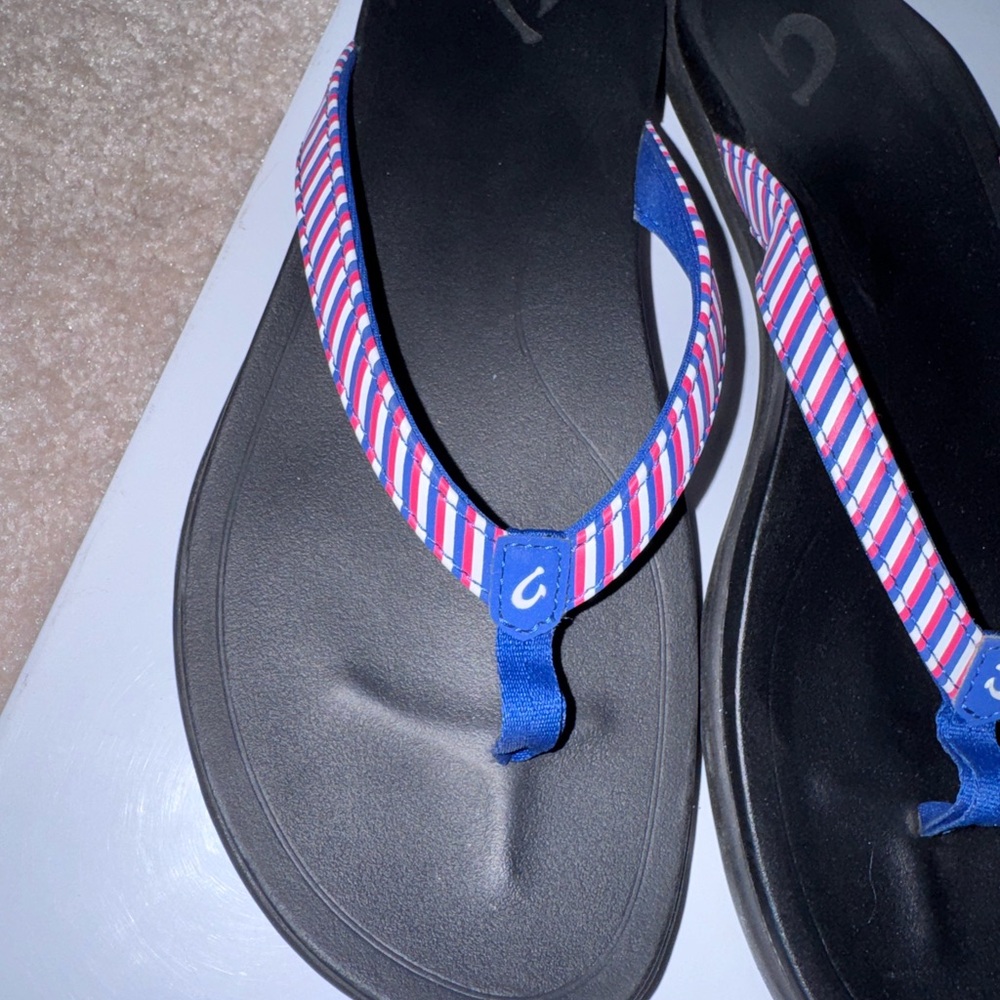 Oulkai Ho’Opio Flip Flops in Red/White/Blue Stripes Women’s 9 - Picture 8 of 11